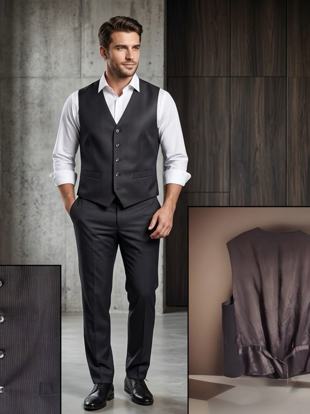 Men's Charcoal Pinstripe Vest and Trousers Set - Classic Formal Wear